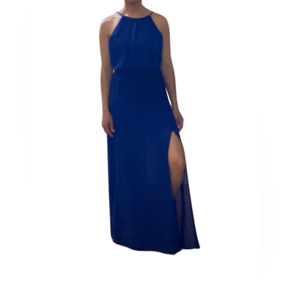 A'gaci Blue Halter Maxi Dress with Slit
